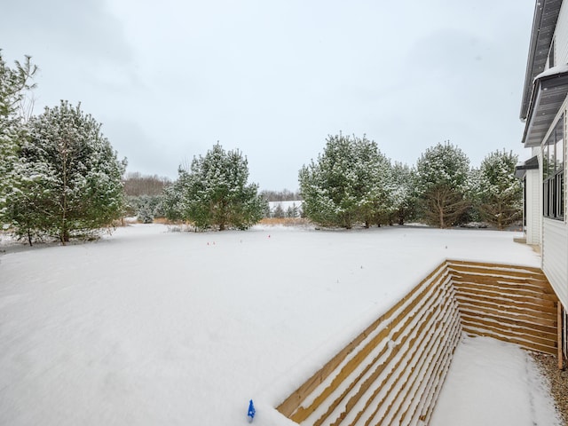 view of yard layered in snow