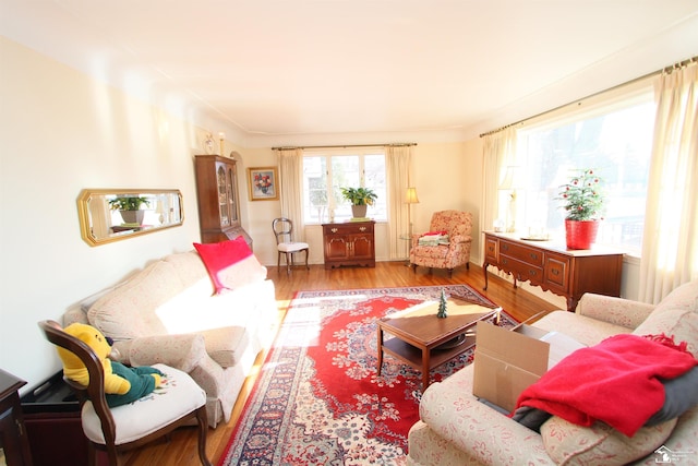 living area with light wood-style floors