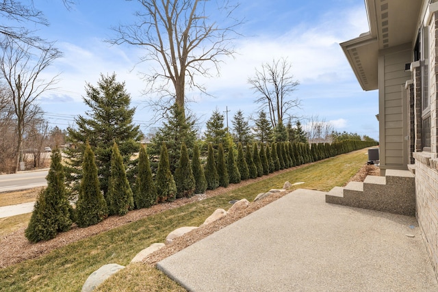 view of yard with a patio and fence