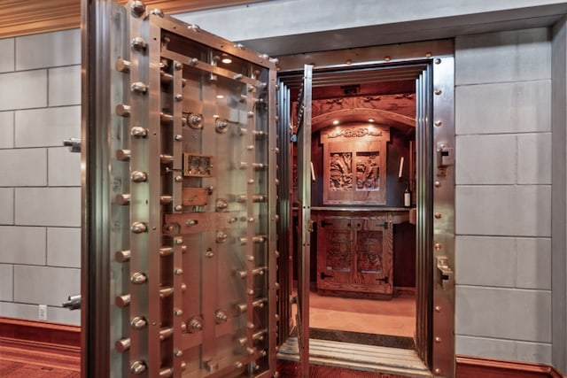 wine cellar with concrete block wall