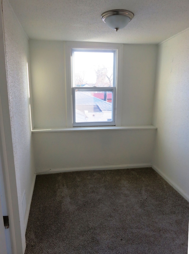 carpeted spare room with baseboards and a textured ceiling