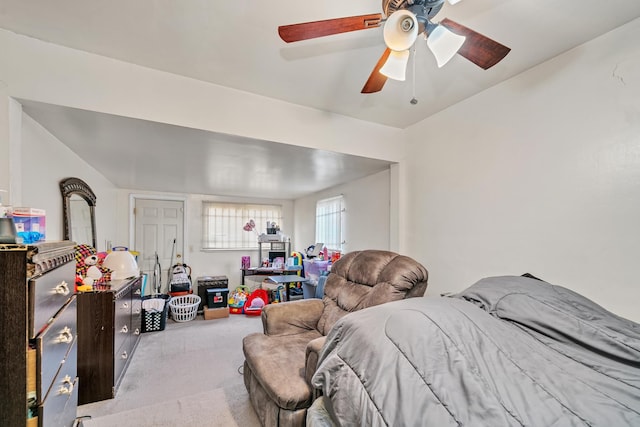 bedroom featuring a ceiling fan and carpet flooring