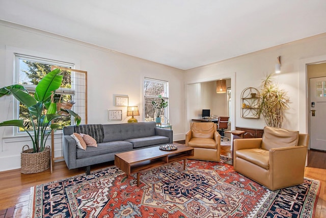 living room featuring baseboards and wood finished floors