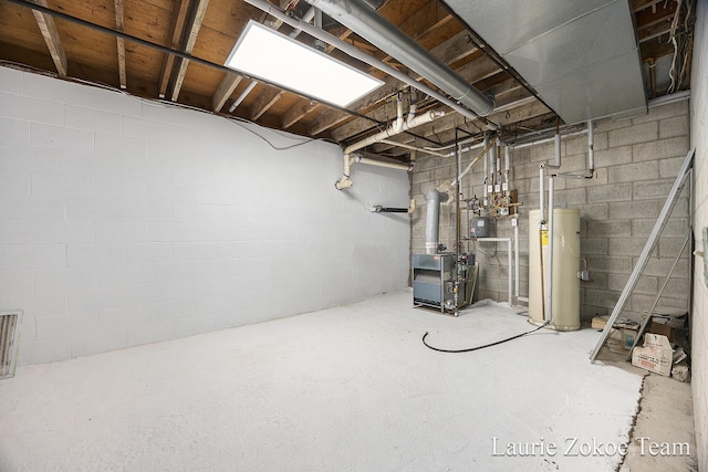 unfinished basement with water heater