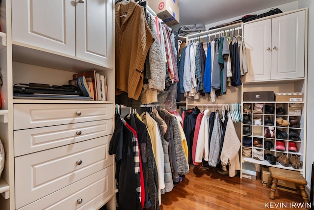 walk in closet featuring wood finished floors