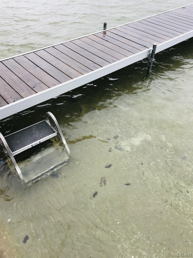 view of dock with a water view