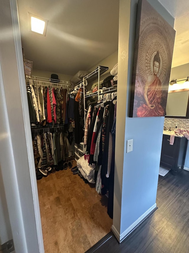 walk in closet featuring wood finished floors