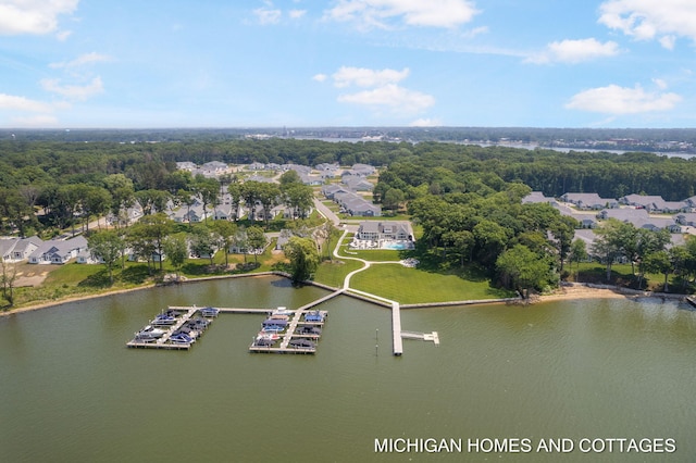 bird's eye view featuring a water view