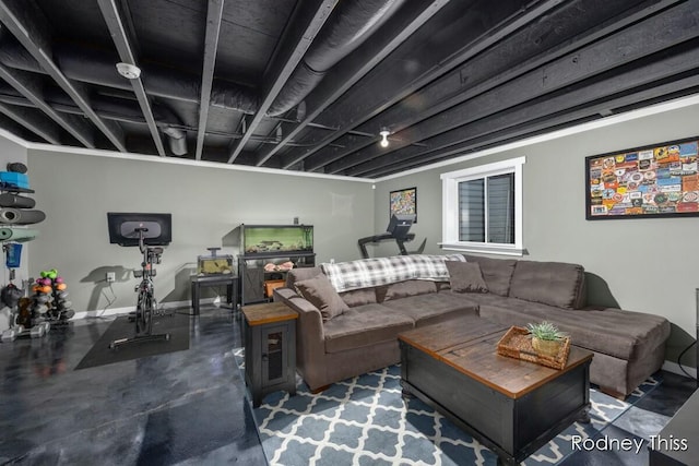 living area with finished concrete floors