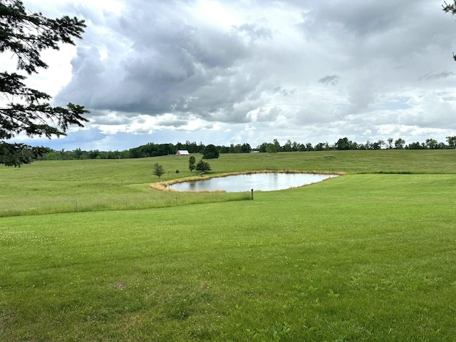 view of home's community featuring a lawn and a water view