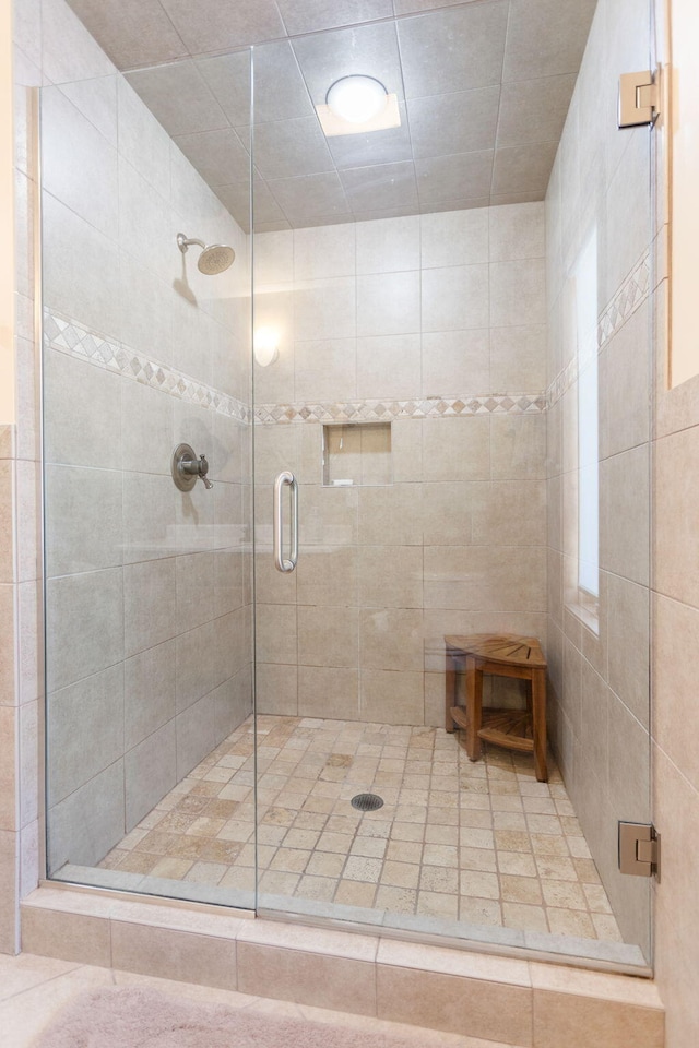 bathroom with a stall shower