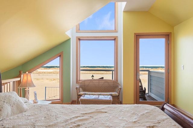 bedroom featuring lofted ceiling