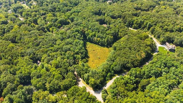 birds eye view of property with a forest view