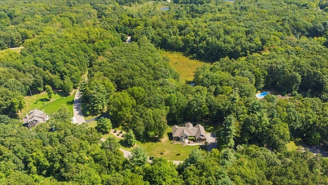 birds eye view of property with a wooded view