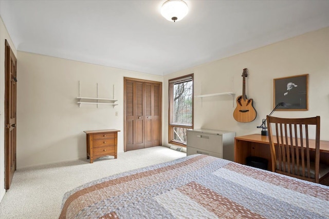 carpeted bedroom with a closet