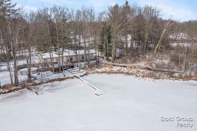 view of yard layered in snow