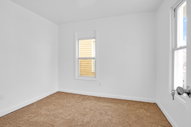 empty room featuring a wealth of natural light, baseboards, and carpet