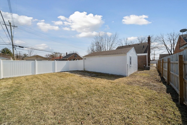 view of yard with a fenced backyard