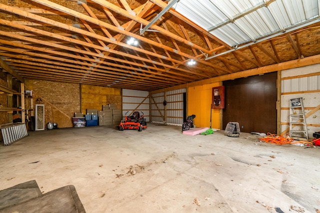 garage with metal wall