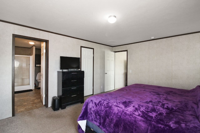 bedroom with carpet and ornamental molding