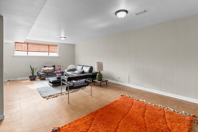 living area with baseboards