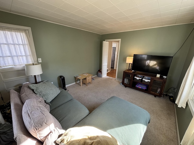 living room featuring baseboards and carpet