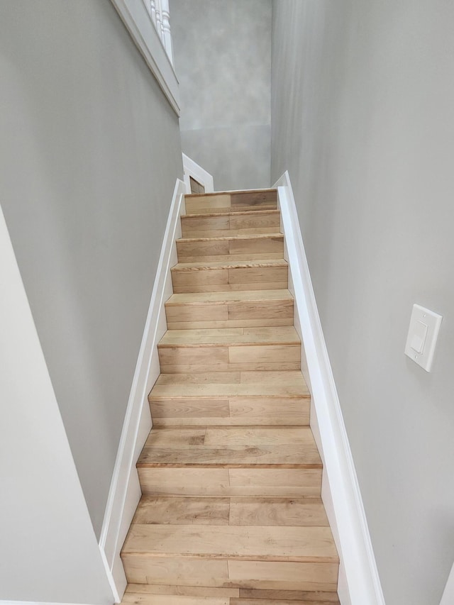 staircase with wood-type flooring