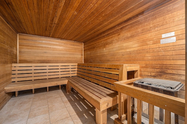 view of sauna featuring tile patterned floors