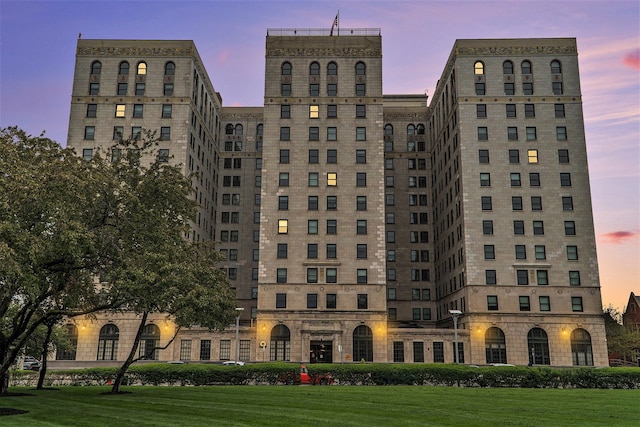 view of property at dusk