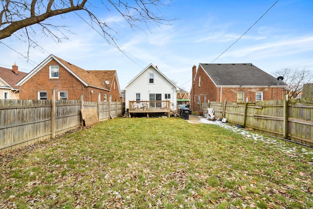 view of yard featuring a deck and a fenced backyard