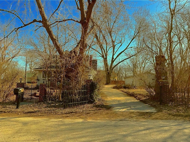 view of yard featuring a fenced front yard and driveway