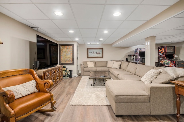 living area featuring recessed lighting and wood finished floors