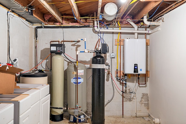 utility room with water heater