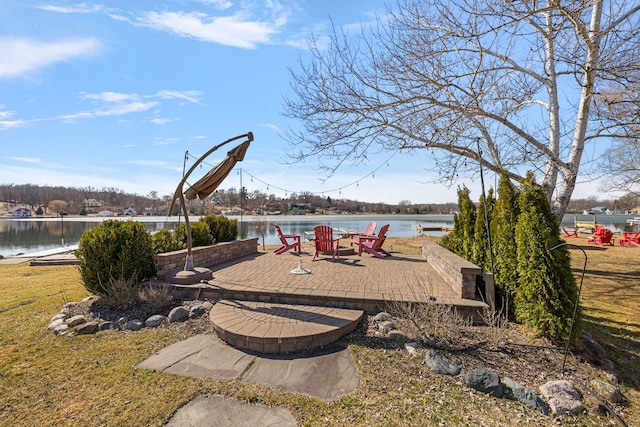 view of patio / terrace featuring a water view