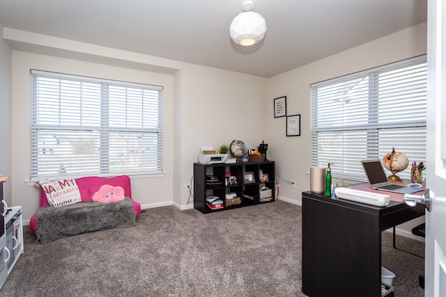 carpeted office with baseboards