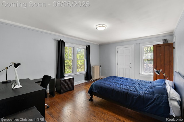 19344 Strathcona Dr, Detroit, MI 48203 - bedroom with radiator heating unit, wood-type flooring, a desk, and crown molding