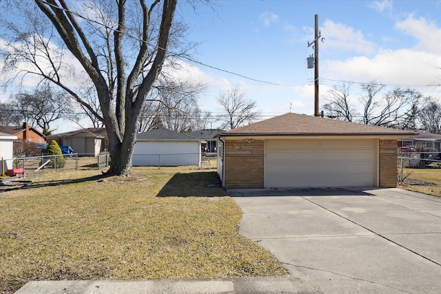 detached garage featuring fence