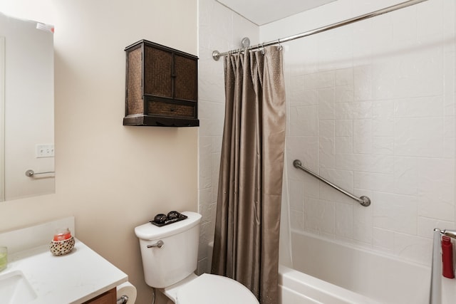 bathroom featuring vanity, toilet, and shower / bath combo with shower curtain