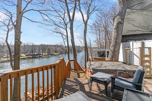 2060 S Algonquin Dr, Benton Harbor, MI 49022 - wooden terrace featuring a water view and a hot tub