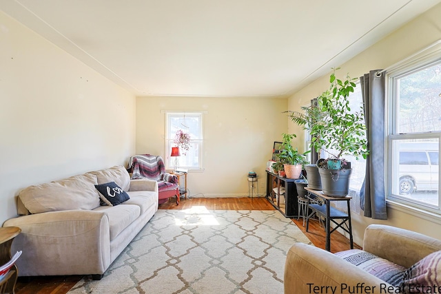 living room with a wealth of natural light and wood finished floors