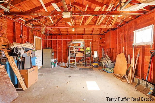 garage with a garage door opener