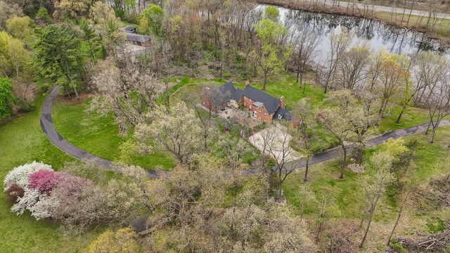 aerial view with a water view