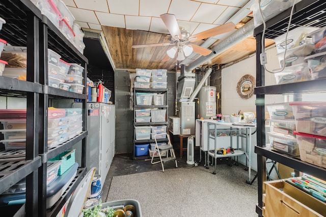 storage area with a ceiling fan