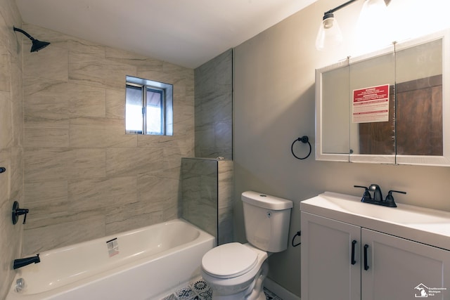 full bathroom featuring bathtub / shower combination, toilet, and vanity