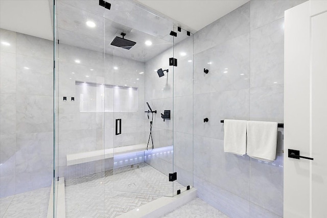 bathroom featuring a shower stall