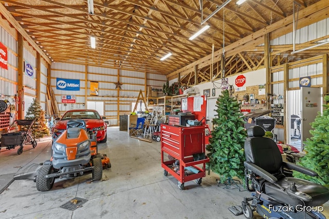 garage with metal wall