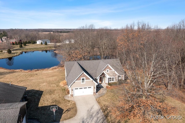 aerial view with a water view