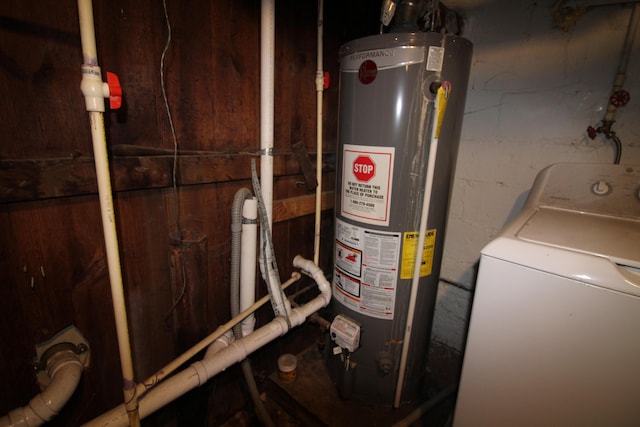 utilities featuring water heater and washer / clothes dryer