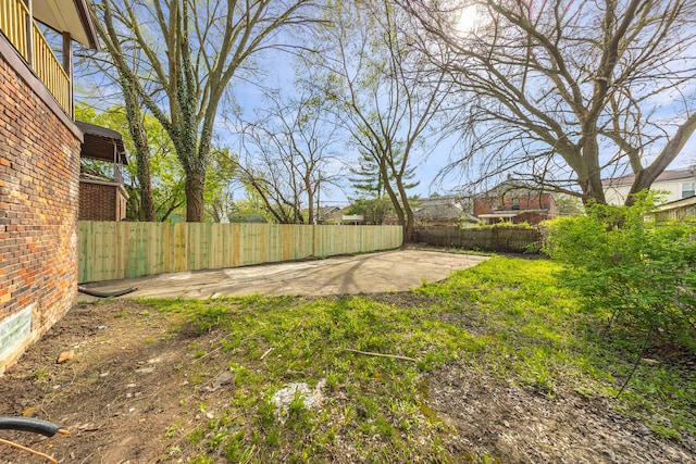 view of yard with a fenced backyard and a patio area