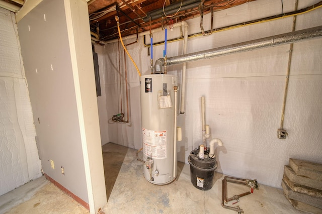 unfinished basement with water heater